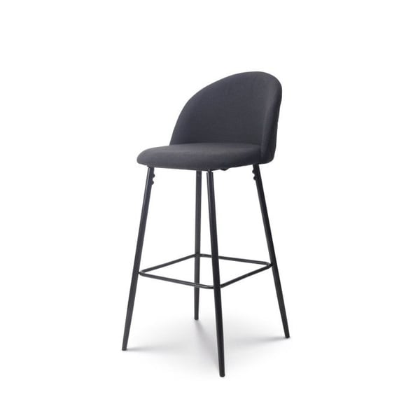 Set med 2 moderna designbarstolar med ryggstöd – Höga stenstolar i svart tyg och svarta metallben – Höjd 76 cm