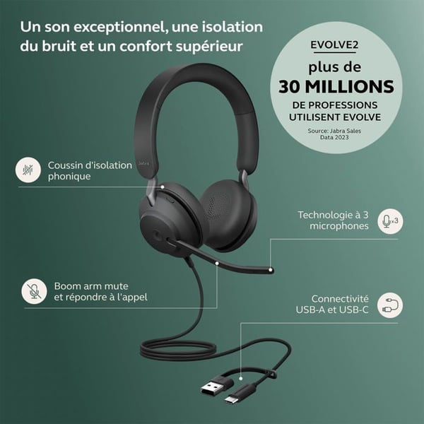Micro-headset - JABRA - Evolve2 40 SE UC - Stereo - Kablede - Over-ear
