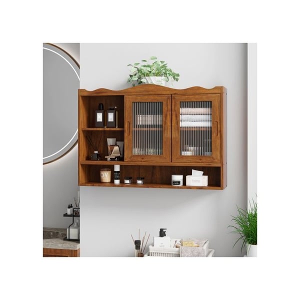 Skab - MUVOE - 90 cm - Dobbelt skydedør - Massivt træ - Brun