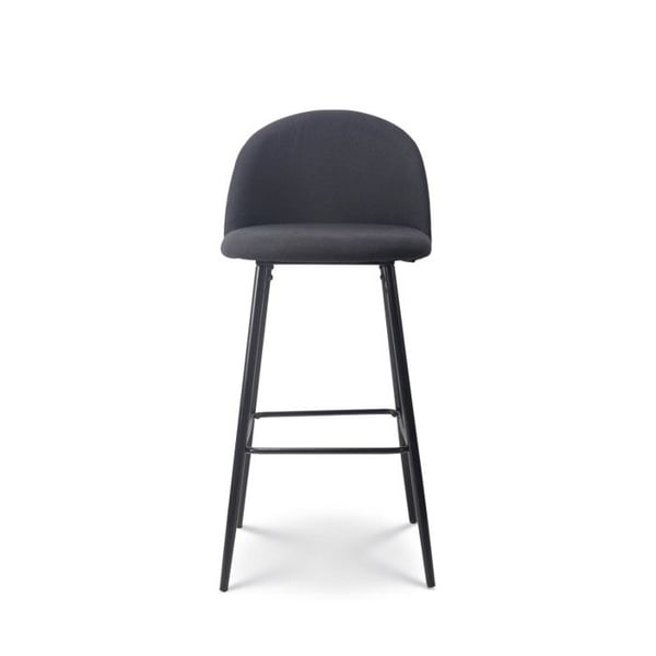 Set med 2 moderna designbarstolar med ryggstöd – Höga stenstolar i svart tyg och svarta metallben – Höjd 76 cm