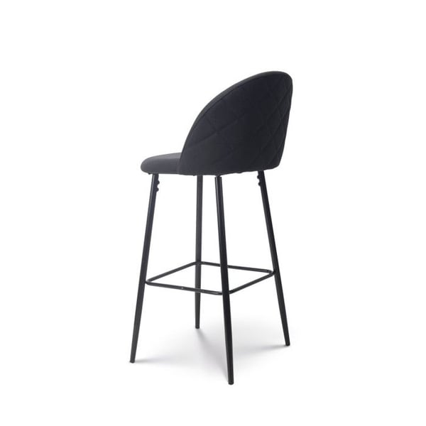 Set med 2 moderna designbarstolar med ryggstöd – Höga stenstolar i svart tyg och svarta metallben – Höjd 76 cm