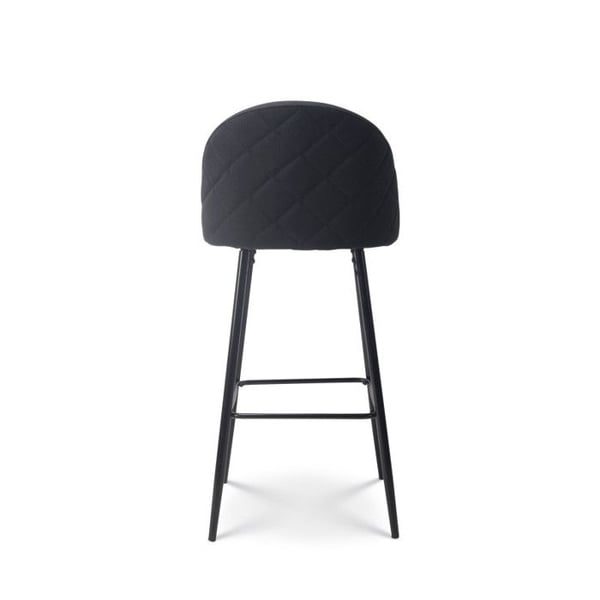 Set med 2 moderna designbarstolar med ryggstöd – Höga stenstolar i svart tyg och svarta metallben – Höjd 76 cm