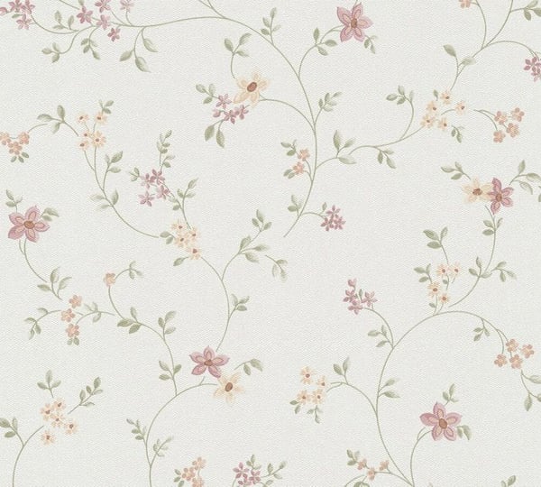 Blommig självhäftande tapet - lantlig stil tapet - krämrosa blommig tapet - tapet med fl...