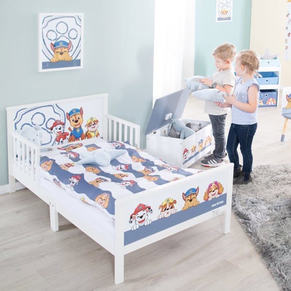 Säng Barn 2-7 År med Skyddsgaller + Sängset ROBA Paw Patrol - Vit - 70x140 cm