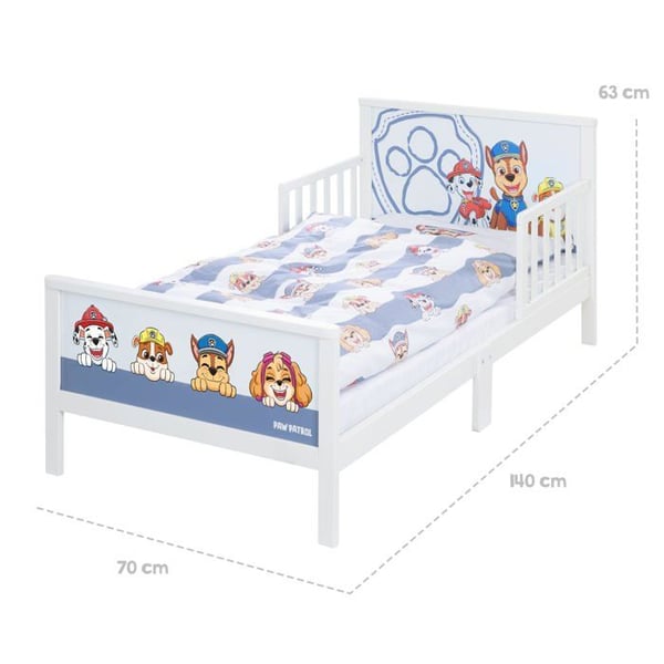 Säng Barn 2-7 År med Skyddsgaller + Sängset ROBA Paw Patrol - Vit - 70x140 cm