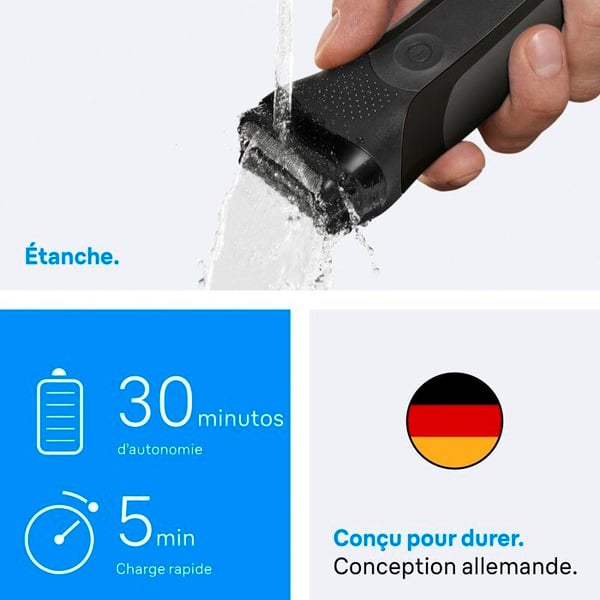 Elektrisk rakapparat BRAUN Series 3 - Svart - Batteritid 30 minuter - Snabbladdning 5 minuter