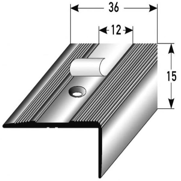 PROVISTON Aluminium anodiserad Silver trappsteg l 36 mm H 15 mm L 2700 mm Genomborrad