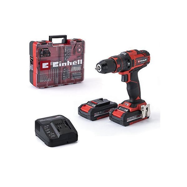 Einhell Sladdlös borrskruvdragare TE-CD 18/40 Li-i + 64 Tillbehör PXC (18V) Levereras med 2 Batterier 2Ah, Laddare