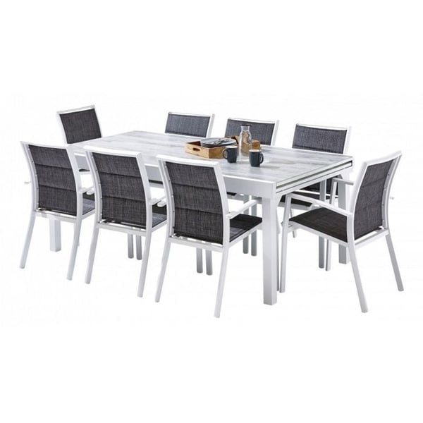 Trädgårdsmöbler Set ModuloWood T 8/12 + F 8 Deco Glas Trä Vit Wilsa Garden