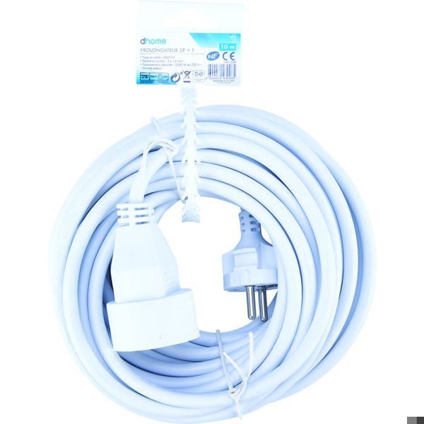 Elkabel - Hushåll - Dhome - H05 VV-F - 3G1,5 mm² - 2P+T - 16 A - L. 10 m - Vit - Pluggbar
