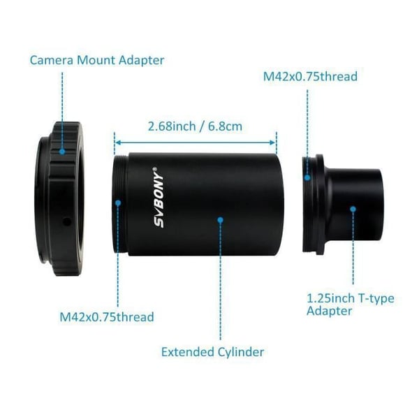 Svbony 1.25 M42 Ring T2-monteringsadapter för Canon EOS SLR & DSLR+förlängningsrör+okularadapter DSLR-kamera