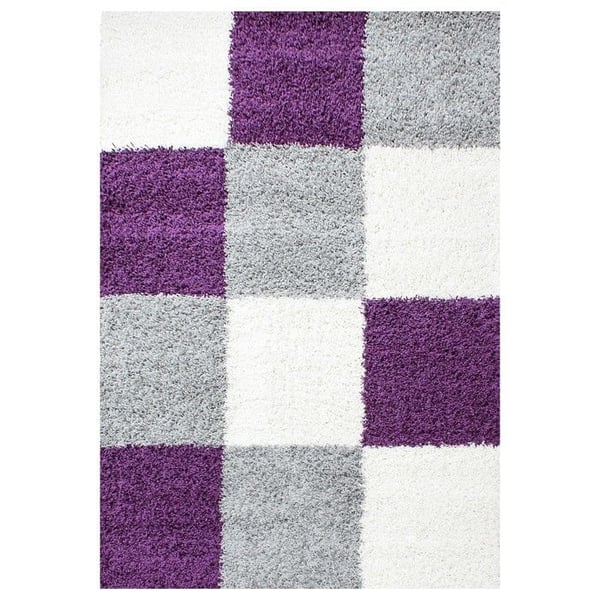 Shaggy-matta - Ayyildiz - VIOLET-VIT-GRÅ - 80x250 cm - 30 mm höjd på luggen - Inomhus