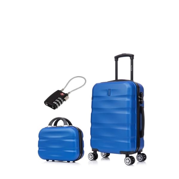 Kabinväska 55x35x25cm med necessär | Resväska CELIMS AeroWave | ABS | Lås | 4 hjul 360 | Blå