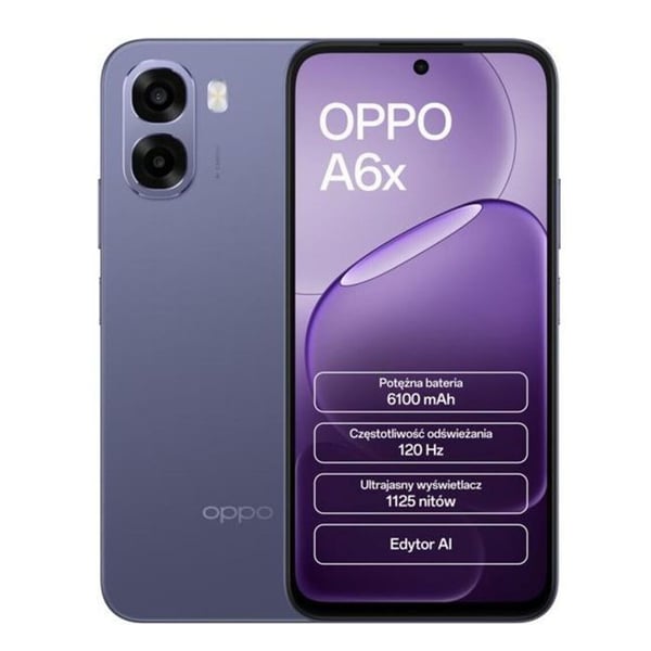 Smartphone 4G - OPPO A6x - 4GB RAM - 128GB - Skærm 6.75" 120Hz - Sort Lilla