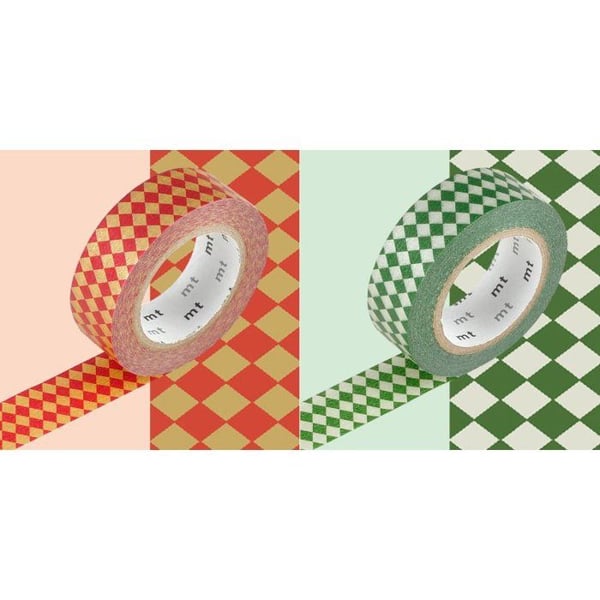 Maskeringstejp - Maskeringstejp MT Damier diamant - vermiljon x viridian