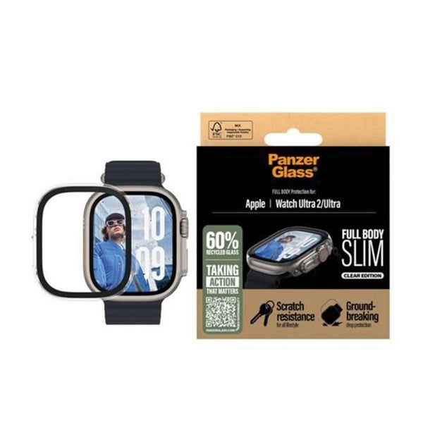 Skærmbeskyttelse - PANZER GLASS - Apple Watch Ultra / Ultra 2 - hærdet glas - meget tynd - sort transparent