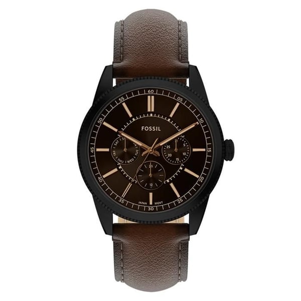 Klocka - FOSSIL - FS6138 - Brunt läder - Svart stålboett 42 mm - Vattentålig 5 ATM
