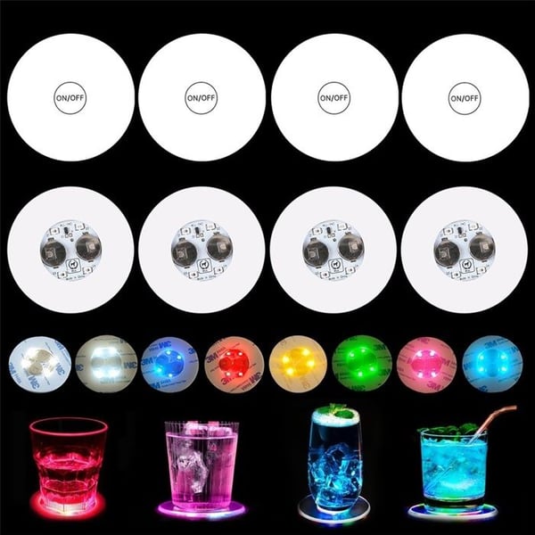 Pack med 8 Ljusunderlägg, 6 cm LED-underlägg, LED-underlägg, 7 Färger, för Fester, Bröllop