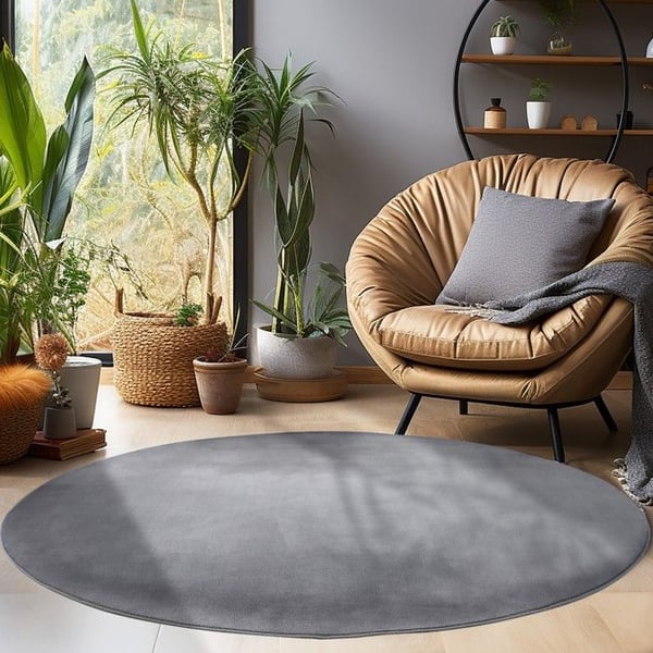 Matta - MELIS HOME - 120x120 cm - Grå - Halkfri - Kort lugg Matta - MELIS HOME - 120x120 cm - Grå - Halkfri - Kort lugg