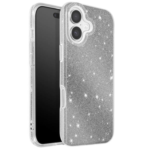 Fodral för iPhone 17 i två material med glittrande silverfinish