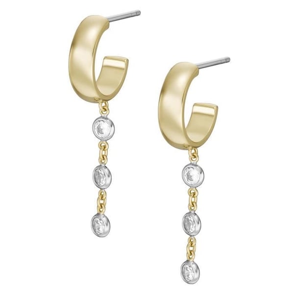 Örhängen - FOSSIL - Sadie Shine Bright kreolör - Guldpläterad mässing - Glaspärlor - Gul