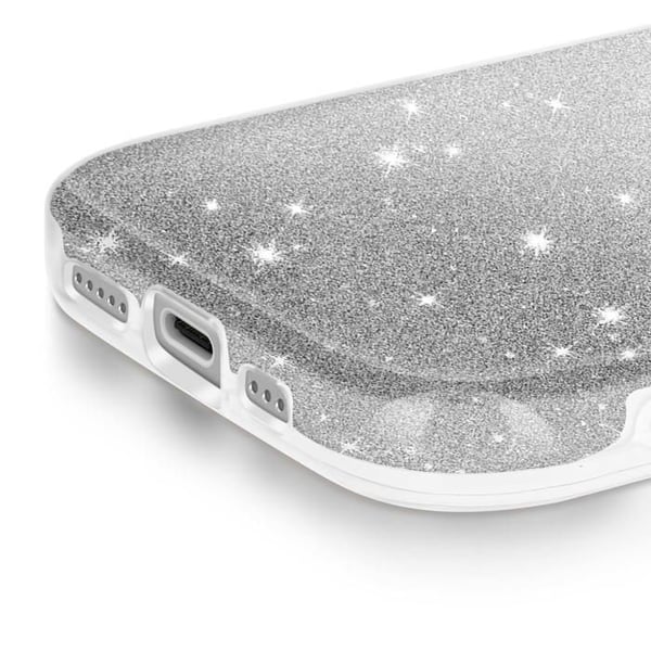 Fodral för iPhone 17 i två material med glittrande silverfinish