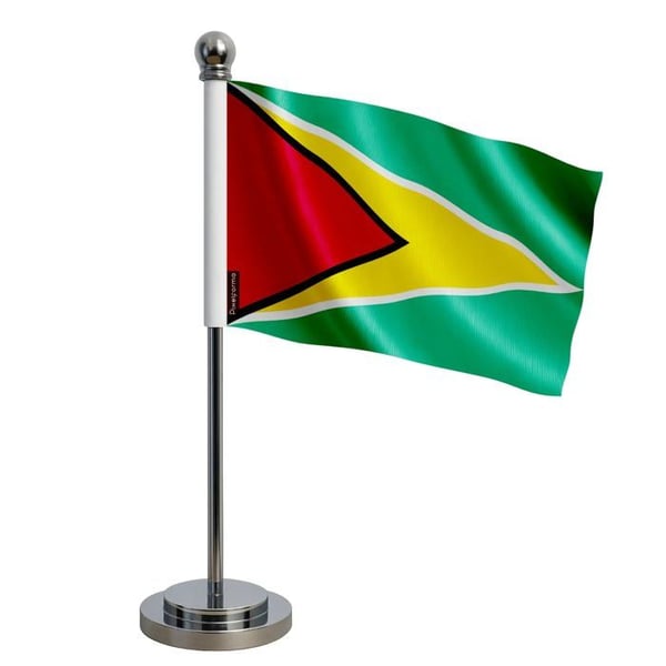 Guyanas flagga – 14 x 21 cm – Polyester – Stålställning – Pixelforma
