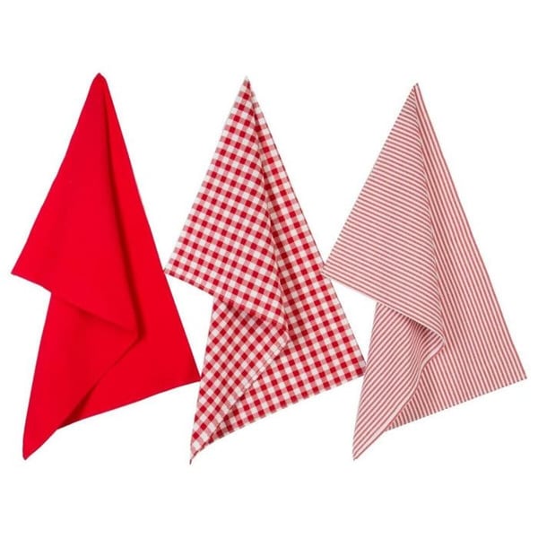 Set med 3 kökshanddukar 45 x 70 cm 100% Bomull - Röd