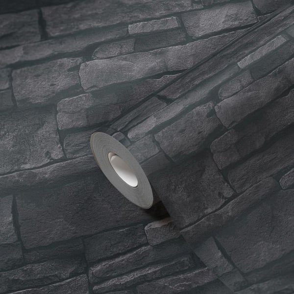 Non-woven tapeter - svart - stenimitation - Mönstrade tapeter - Elements II - A.S