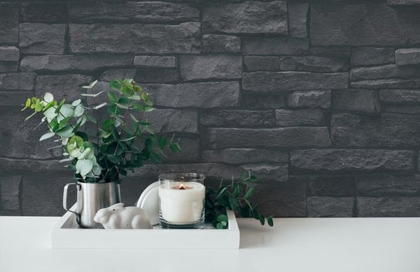 Non-woven tapeter - svart - stenimitation - Mönstrade tapeter - Elements II - A.S