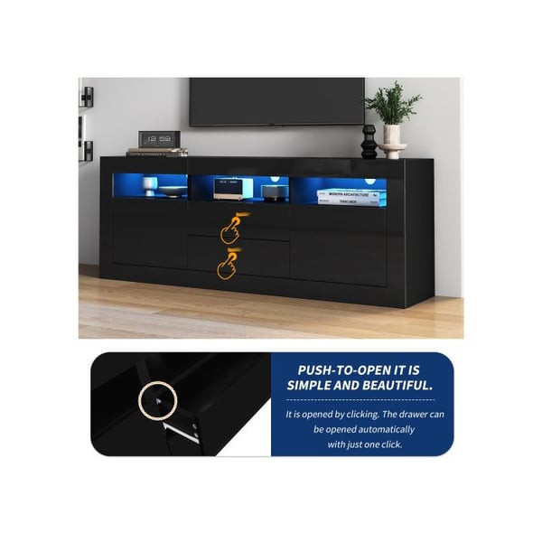 TV-møbel - MUVOE - 160x35x60cm - Blank - LED-belysning - 3 åbne rum