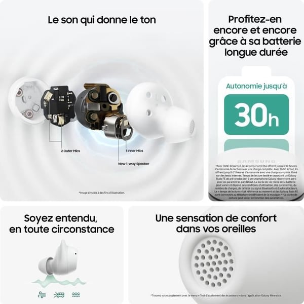 Samsung Galaxy Buds FE True trådlösa hörlurar med Active Noise Cancelling White