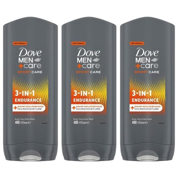 Duschgel 3 i 1 Dove Men+Care Endurance, mikrohydrering, 3x400ml