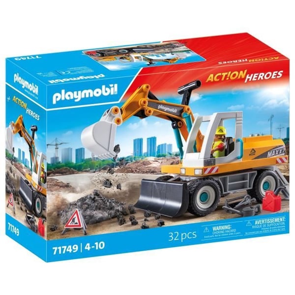 PLAYMOBIL 71749 Grävmaskin och arbetare, Action Heroes, Bygg, 31 delar, Från 4 år
