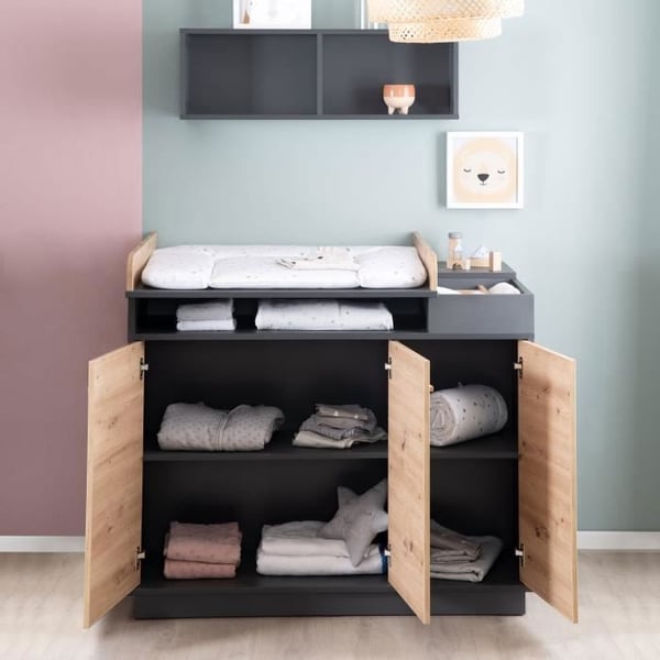 Komplett Babyrum Lenn - Evolutionssäng 70x140 cm + Skötbord + 3-Dörrars Garderob - ROBA