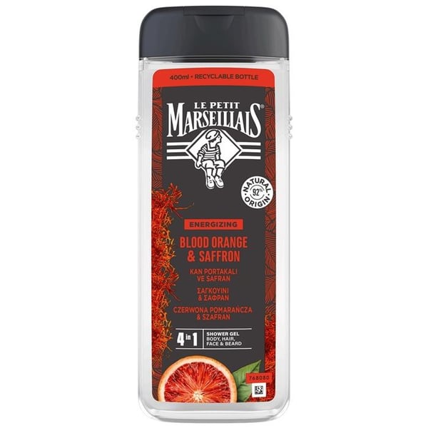 Duschgel 4-i-1 Man Le Petit Marseillais Orange Röd & Saffran, 400ml