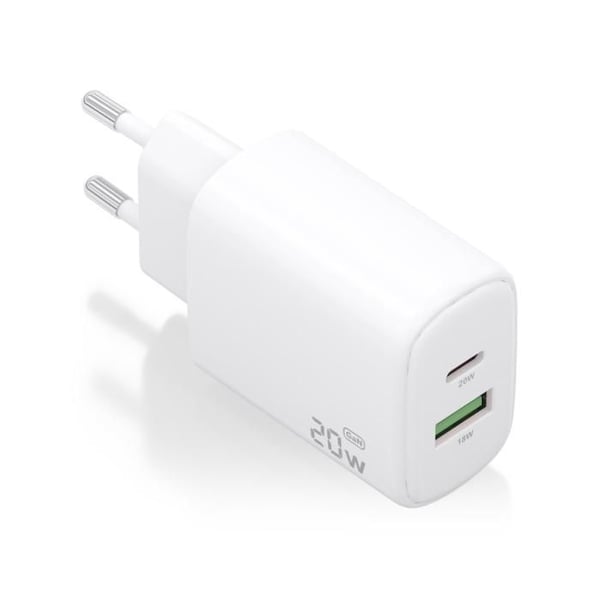 Laddare - AISENS - A110-0909 - 20W - 1xUSB-C PD3.0 - 1xUSB-A QC3.0 - Vit