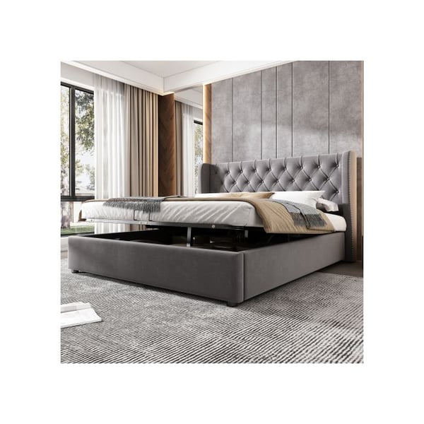 Verhoiltu sänky - MUVOE - Twin 140x200 - Samettikangas - Chesterfield-muotoilu - Integroitu säilytys