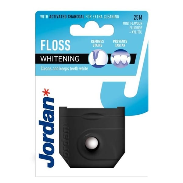 Tandtråd - Jordan - Floss Whitening 25M - Fluor Xylitol Aktivt Kol - Fräsch Mint