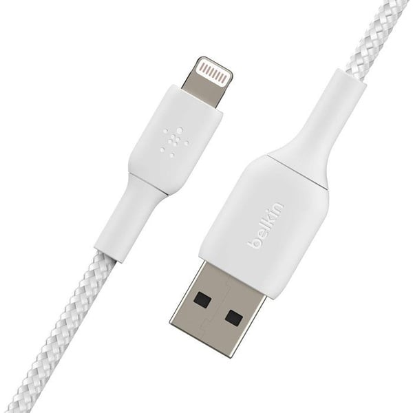 Flettet kabel - BELKIN - Lightning til USB-A - 2 m - Hvid