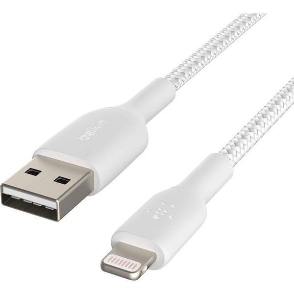 Flettet kabel - BELKIN - Lightning til USB-A - 2 m - Hvid