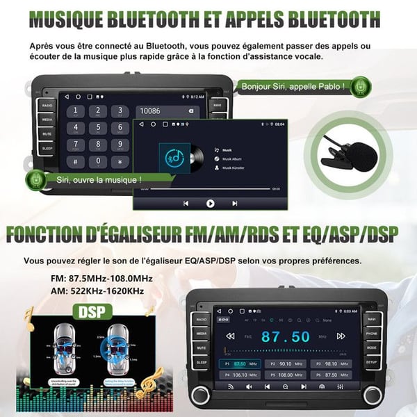 AWESAFE Autoradio Android 13 för Golf 5 6 VW Passat Polo Seat Skoda 1Go+32Go med 7'' Pekskärm Carplay Android Auto GPS
