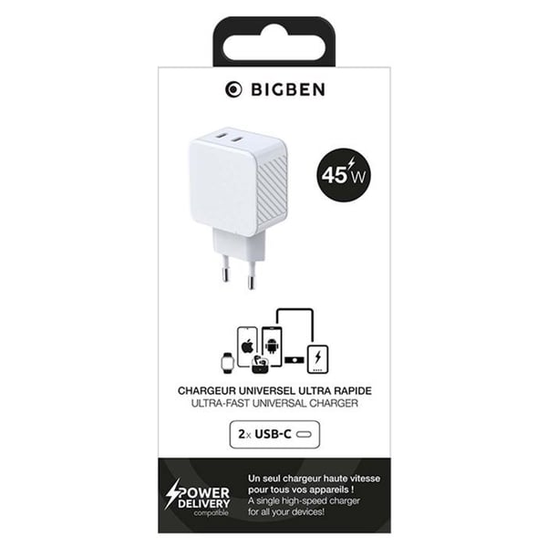 Laddare - BIGBEN CONNECTED - BigBen Connected - 45W - 2x USB-C - GaN Vit