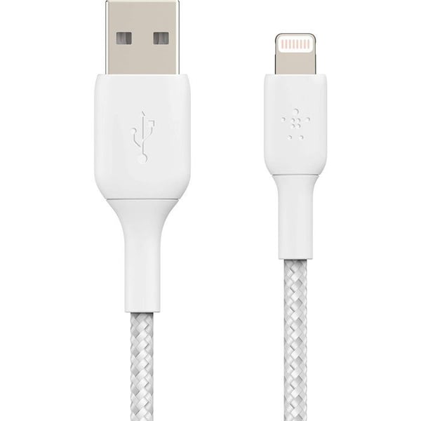 Flettet kabel - BELKIN - Lightning til USB-A - 2 m - Hvid