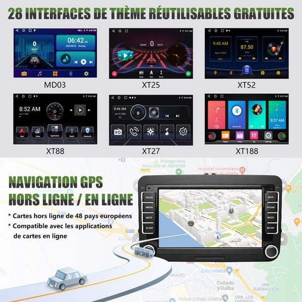AWESAFE Autoradio Android 13 för Golf 5 6 VW Passat Polo Seat Skoda 1Go+32Go med 7'' Pekskärm Carplay Android Auto GPS