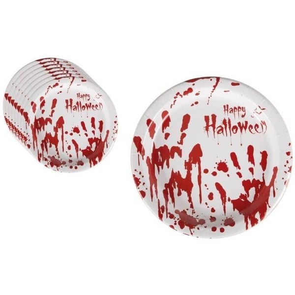 Blodiga Halloween-tallrikar - PTIT CLOWN - 8-pack - Papp - 22 cm - Röd och Vit