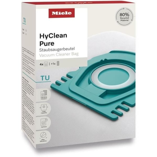 Dammsugarpåse - MIELE - HyClean Pure TU - 4 påsar - 3,5 L - Kompatibel med Guard S1 och Guard L1 - Turquoise