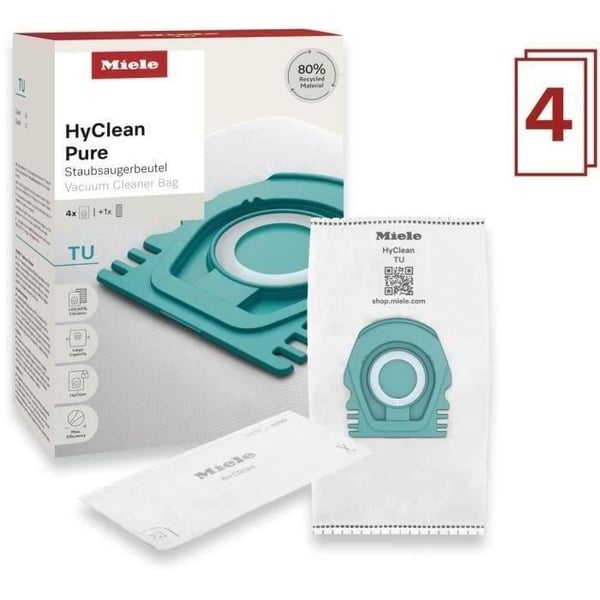 Dammsugarpåse - MIELE - HyClean Pure TU - 4 påsar - 3,5 L - Kompatibel med Guard S1 och Guard L1 - Turquoise