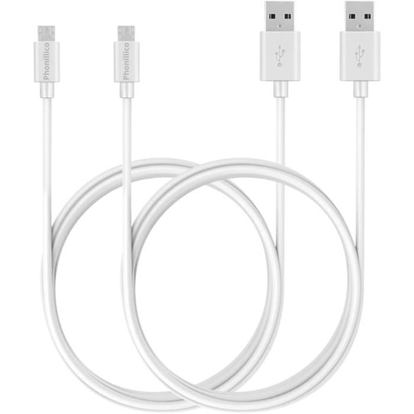 Lot 2 kablar för Alcatel One Touch Pop C3 (4033/4033D) - micro usb-kabel Vit 1 Meter Phonillico