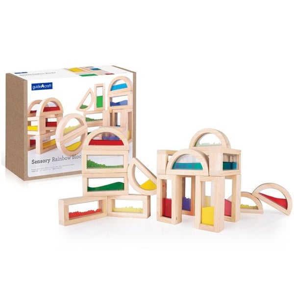 Utbildande spel - Guidecraft - 18 sensoriska block - 2 former - Sand, vatten, kulor - 18 delar